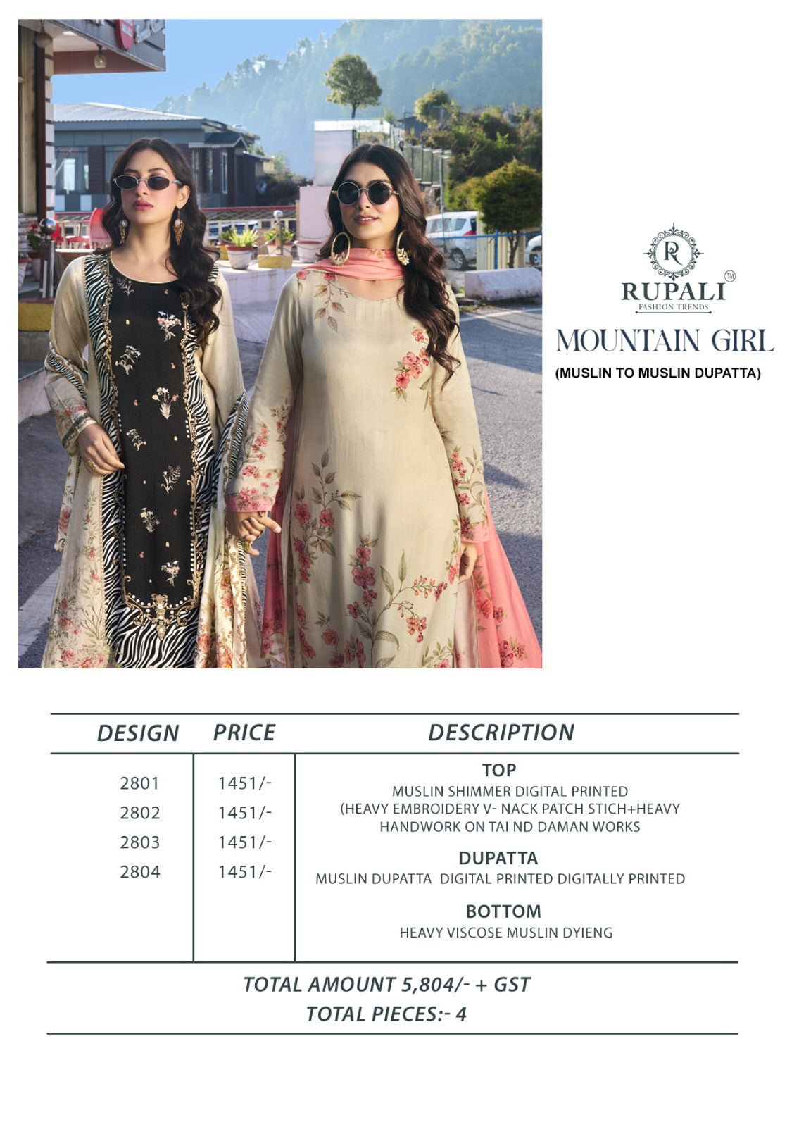 Mountain Girl Rupali Muslin Pant Style Suits Supplier India