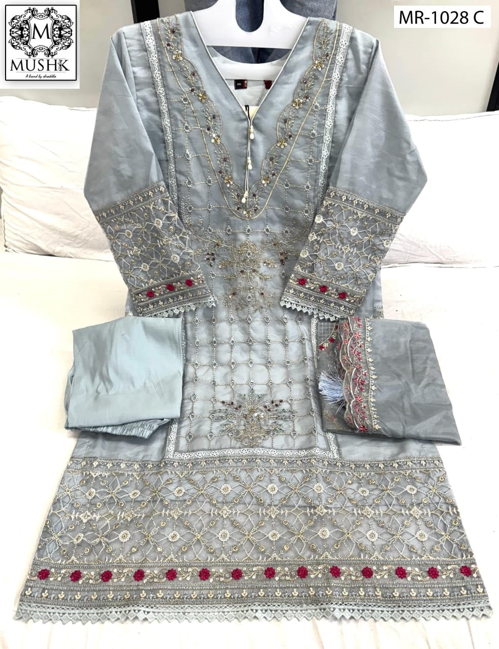 Mr 1028 Mushk Shraddha Designer Organza Pakistani Readymade Suits Manufacturer Ahmedabad