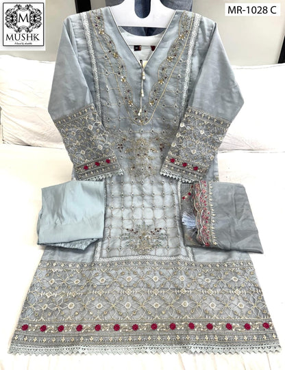 Mr 1028 Mushk Shraddha Designer Organza Pakistani Readymade Suits Manufacturer Ahmedabad