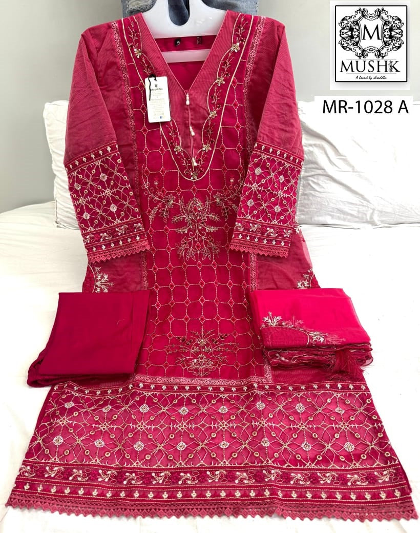 Mr 1028 Mushk Shraddha Designer Organza Pakistani Readymade Suits Manufacturer Ahmedabad