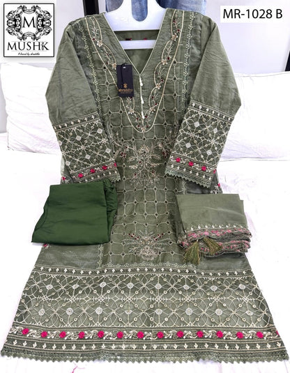 Mr 1028 Mushk Shraddha Designer Organza Pakistani Readymade Suits Manufacturer Ahmedabad