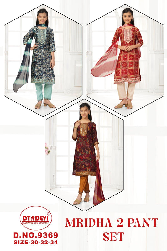 Mridha 2 Dn 9369 Dt Devi Roman Silk Girls Readymade Pant Suits Manufacturer Ahmedabad