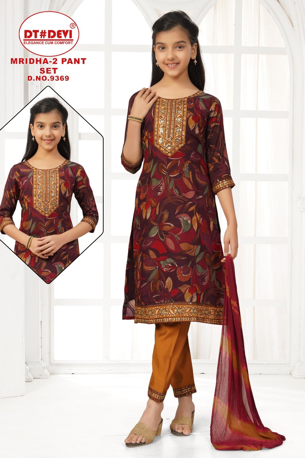 Mridha 2 Dn 9369 Dt Devi Roman Silk Girls Readymade Pant Suits Manufacturer Ahmedabad
