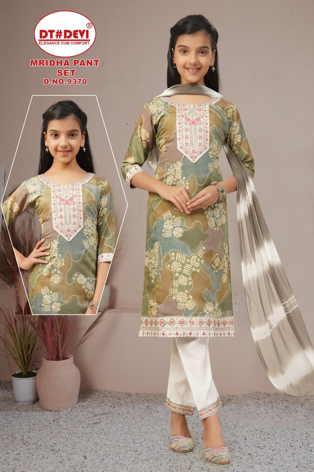 Mridha Dn 9370 Dt Devi Roman Silk Girls Readymade Pant Suits Wholesale Rate