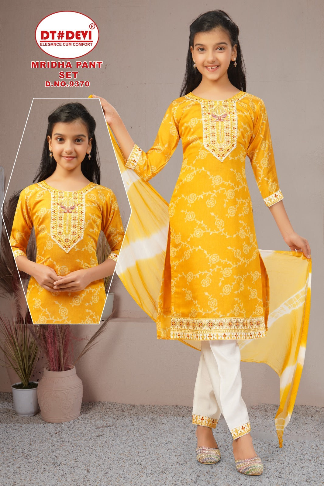 Mridha Dn 9370 Dt Devi Roman Silk Girls Readymade Pant Suits Wholesale Rate