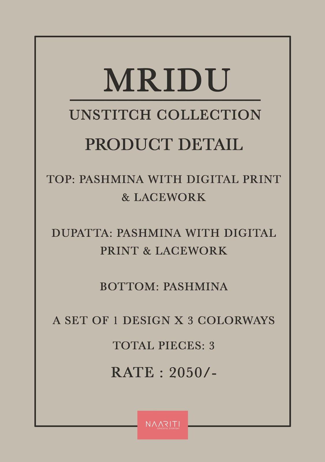 Mridu Naariti Pashmina Suits Manufacturer Ahmedabad