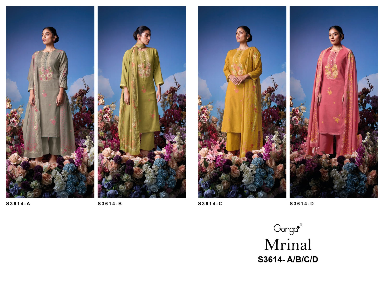 Mrinal 3614 Ganga Premium Cotton Plazzo Style Suits Exporter