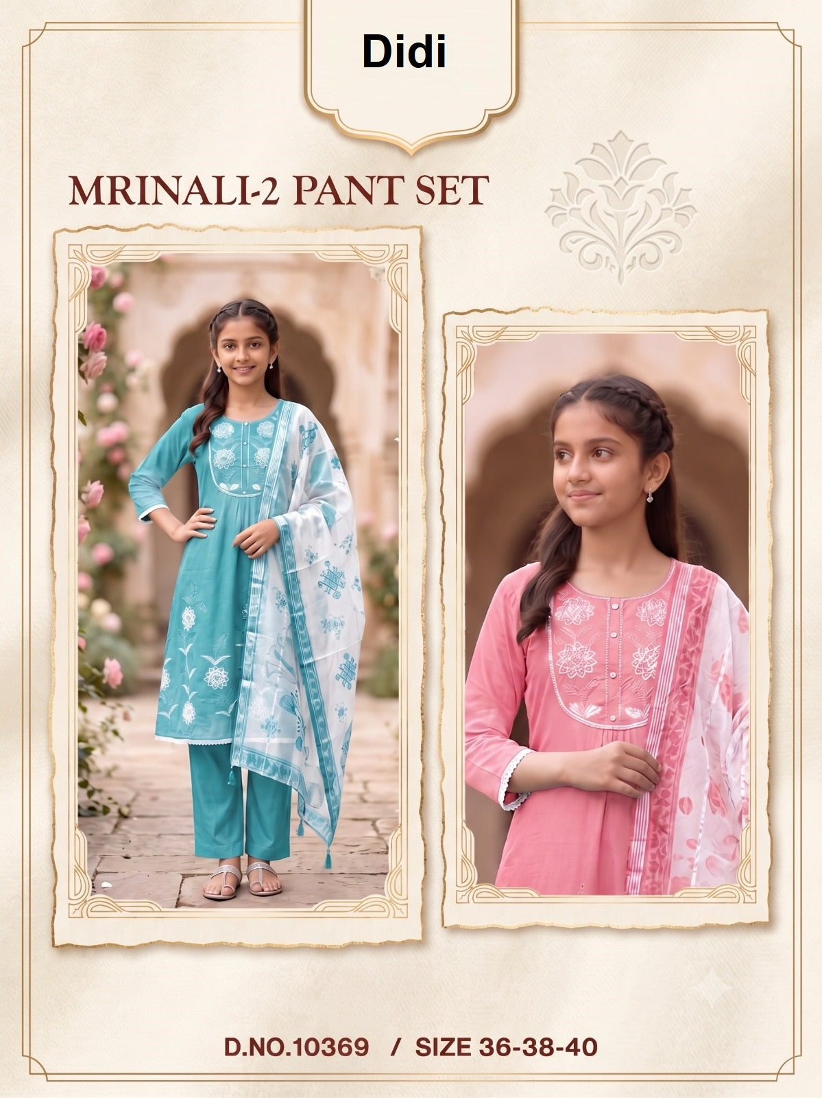 Mrinali 2 Dn 10369 Didi Mul Chanderi Girls Readymade Pant Suits Supplier Ahmedabad