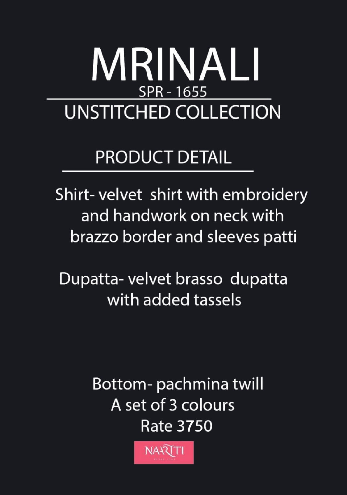 Mrinali Naariti Brasso Velvet Suits Exporter Ahmedabad