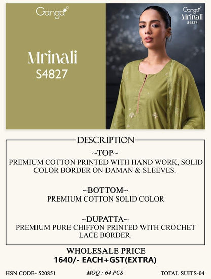 Mrinali S4827 Ganga Bemberg Pant Style Suits Exporter