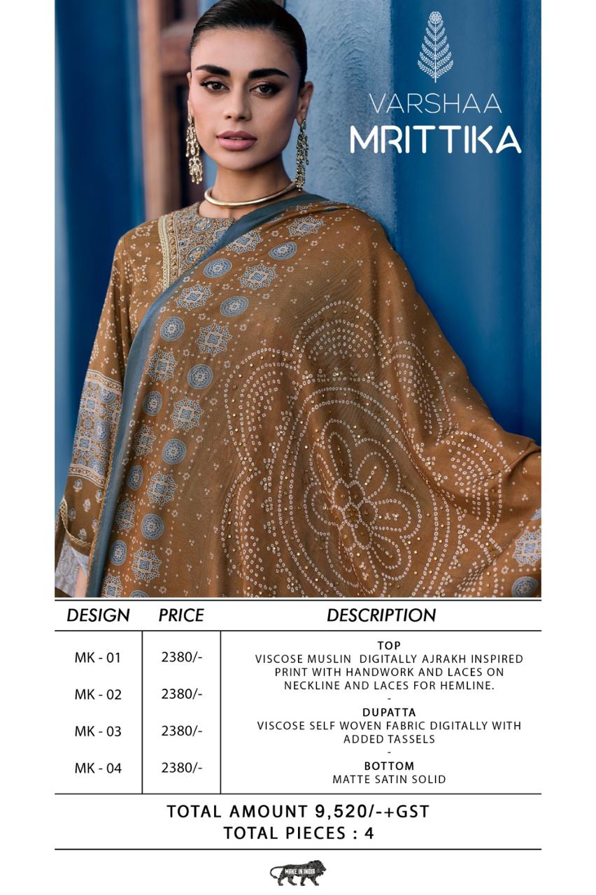 Mrittika Varshaa Viscose Muslin Pant Style Suits Manufacturer Gujarat