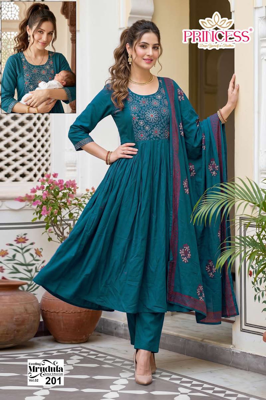 Mrudula Vol 2 Princess Creation Dhabu Cotton Feeding Readymade Suit Wholesaler