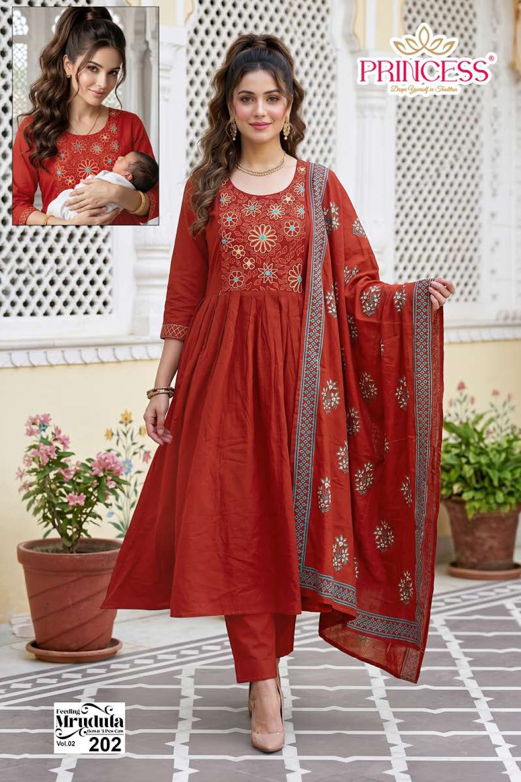 Mrudula Vol 2 Princess Creation Dhabu Cotton Feeding Readymade Suit Wholesaler