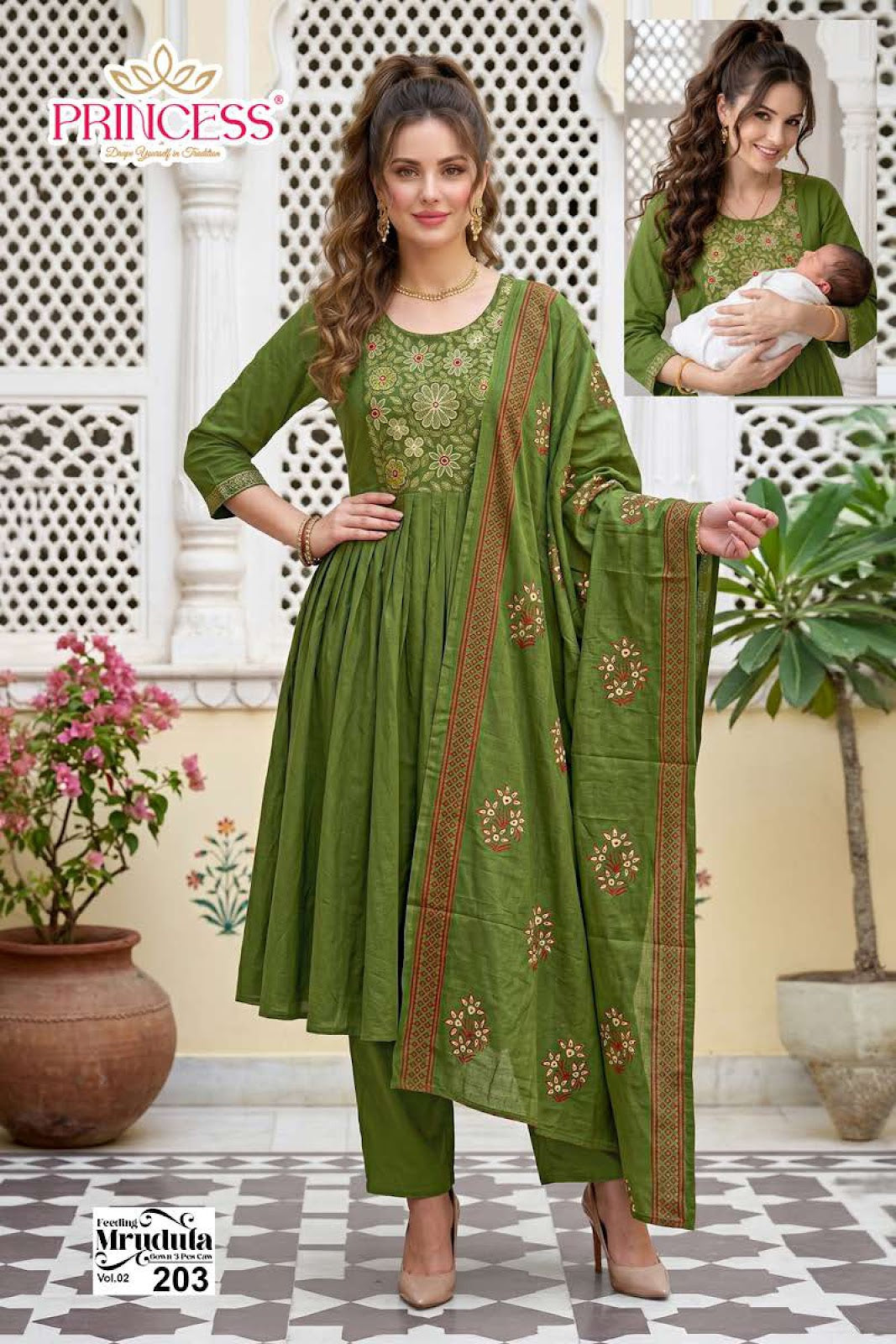 Mrudula Vol 2 Princess Creation Dhabu Cotton Feeding Readymade Suit Wholesaler