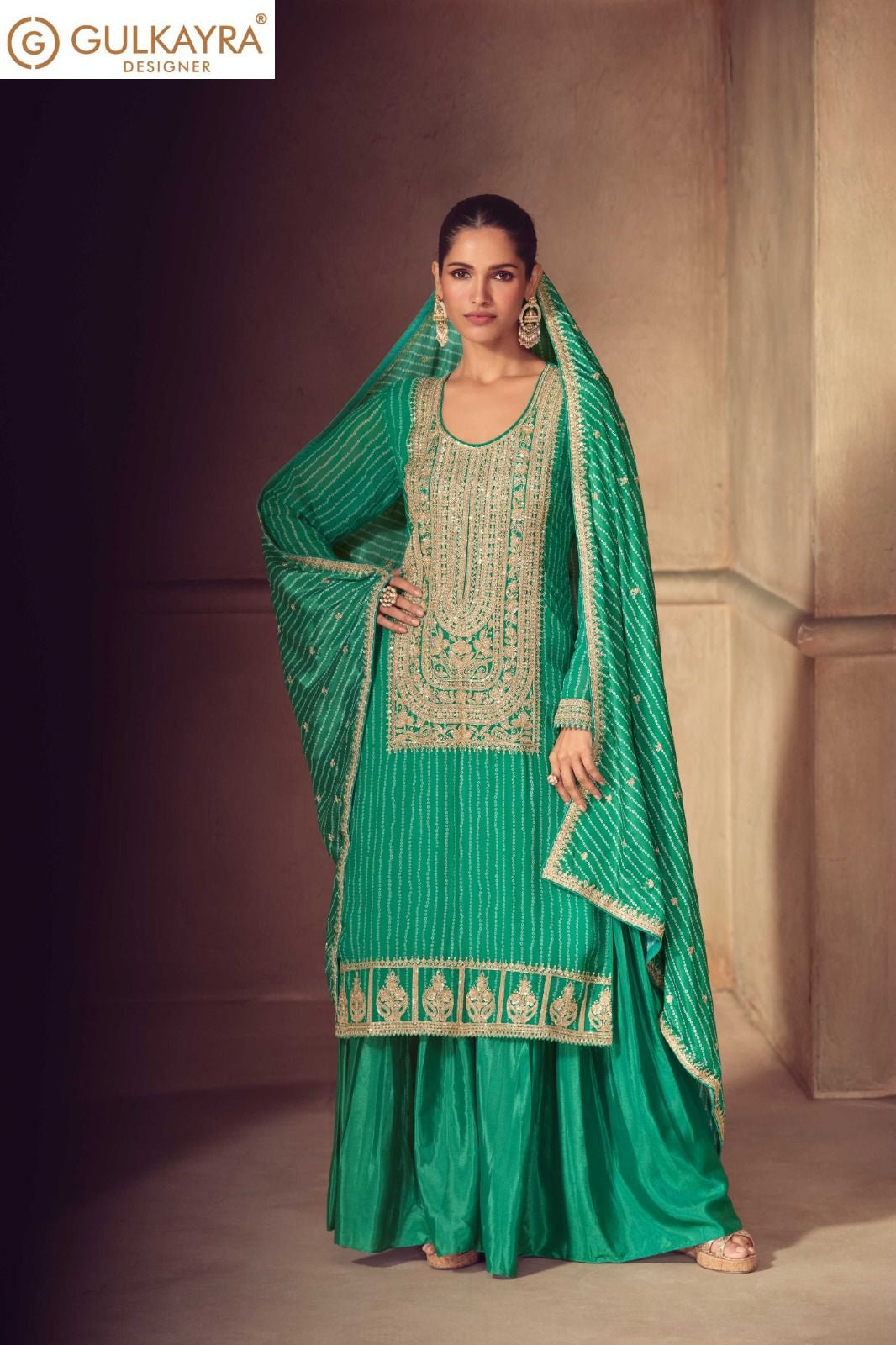 Mrunal Gulkayra Designer Chinon Readymade Sharara Suits Wholesaler