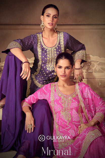 Mrunal Gulkayra Designer Chinon Readymade Sharara Suits Wholesaler