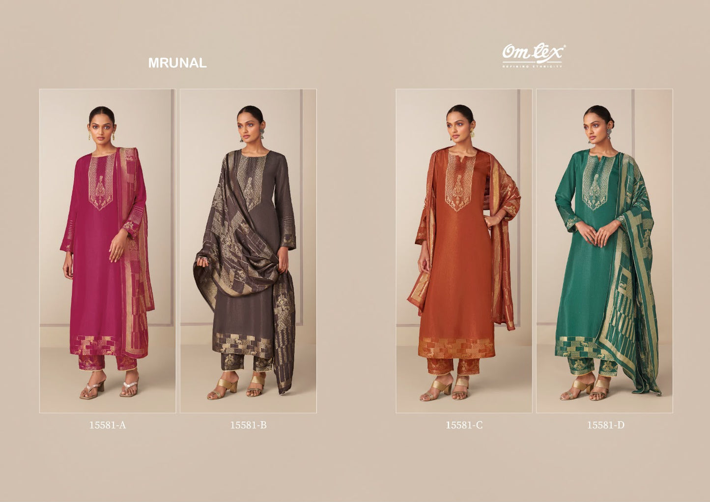 Mrunal Omtex Silk Jacquard Pant Style Suits Supplier Gujarat