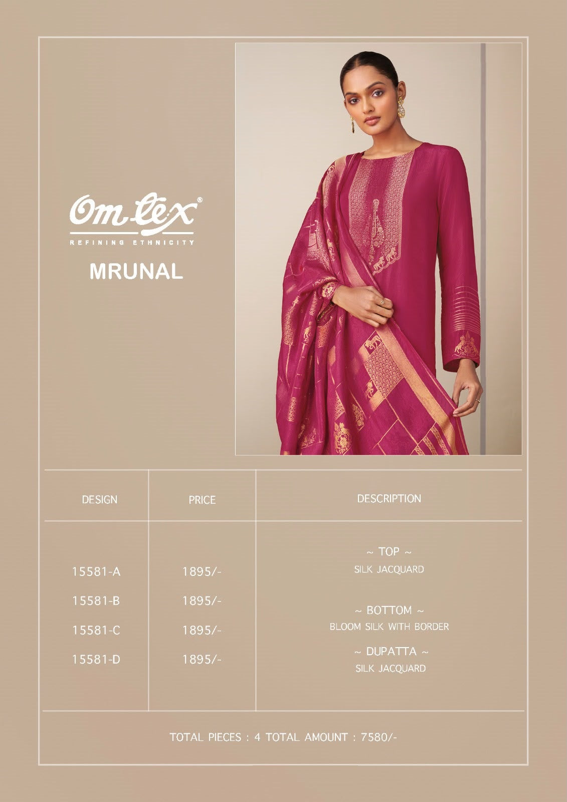 Mrunal Omtex Silk Jacquard Pant Style Suits Supplier Gujarat