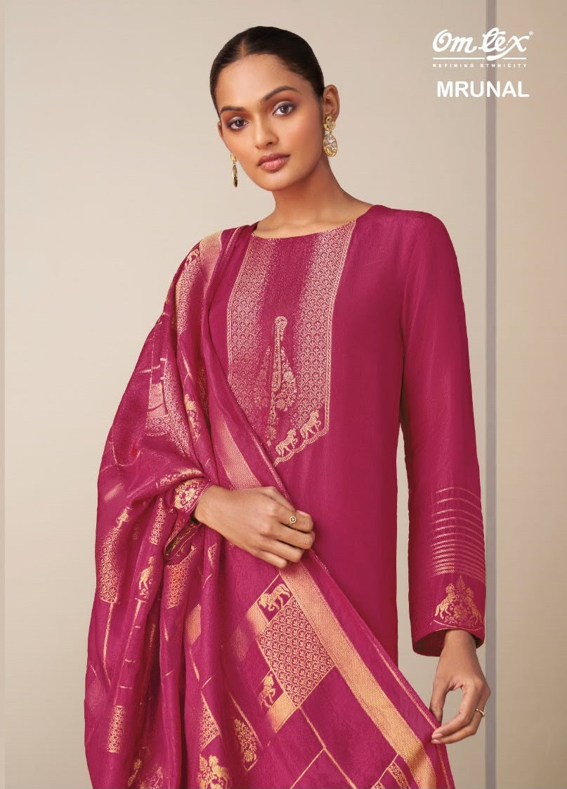 Mrunal Omtex Silk Jacquard Pant Style Suits Supplier Gujarat