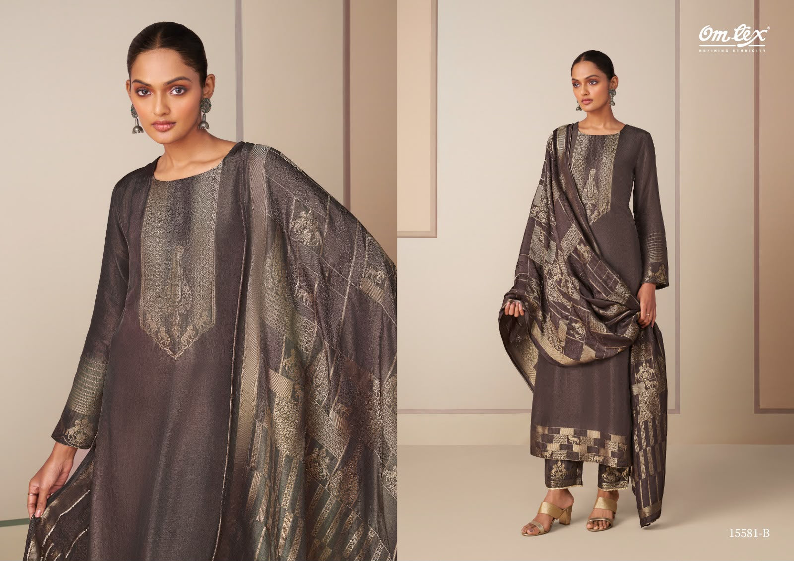 Mrunal Omtex Silk Jacquard Pant Style Suits Supplier Gujarat
