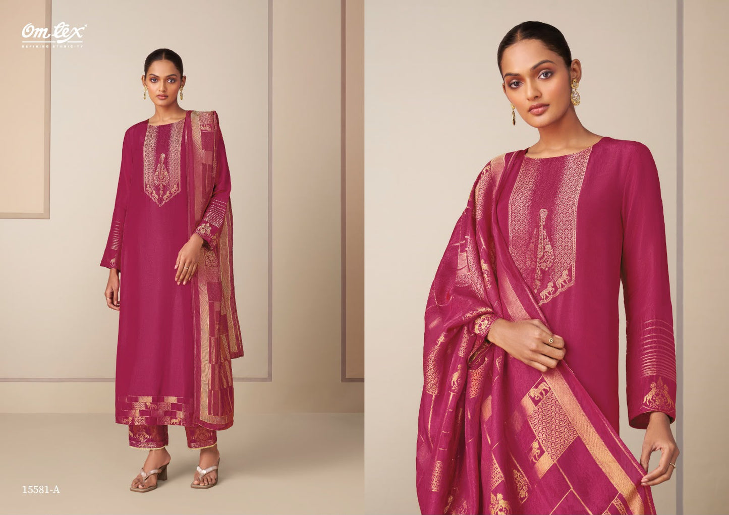 Mrunal Omtex Silk Jacquard Pant Style Suits Supplier Gujarat
