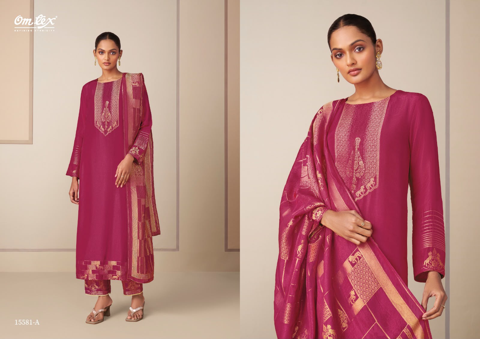 Mrunal Omtex Silk Jacquard Pant Style Suits Supplier Gujarat