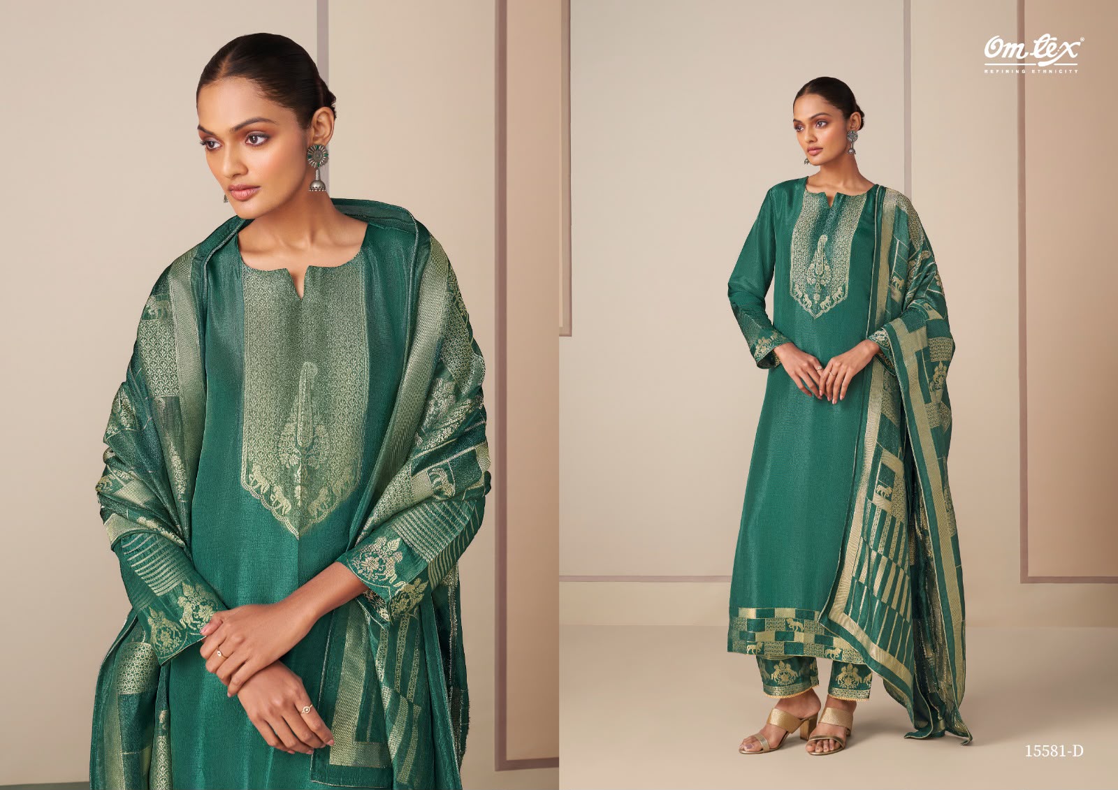 Mrunal Omtex Silk Jacquard Pant Style Suits Supplier Gujarat