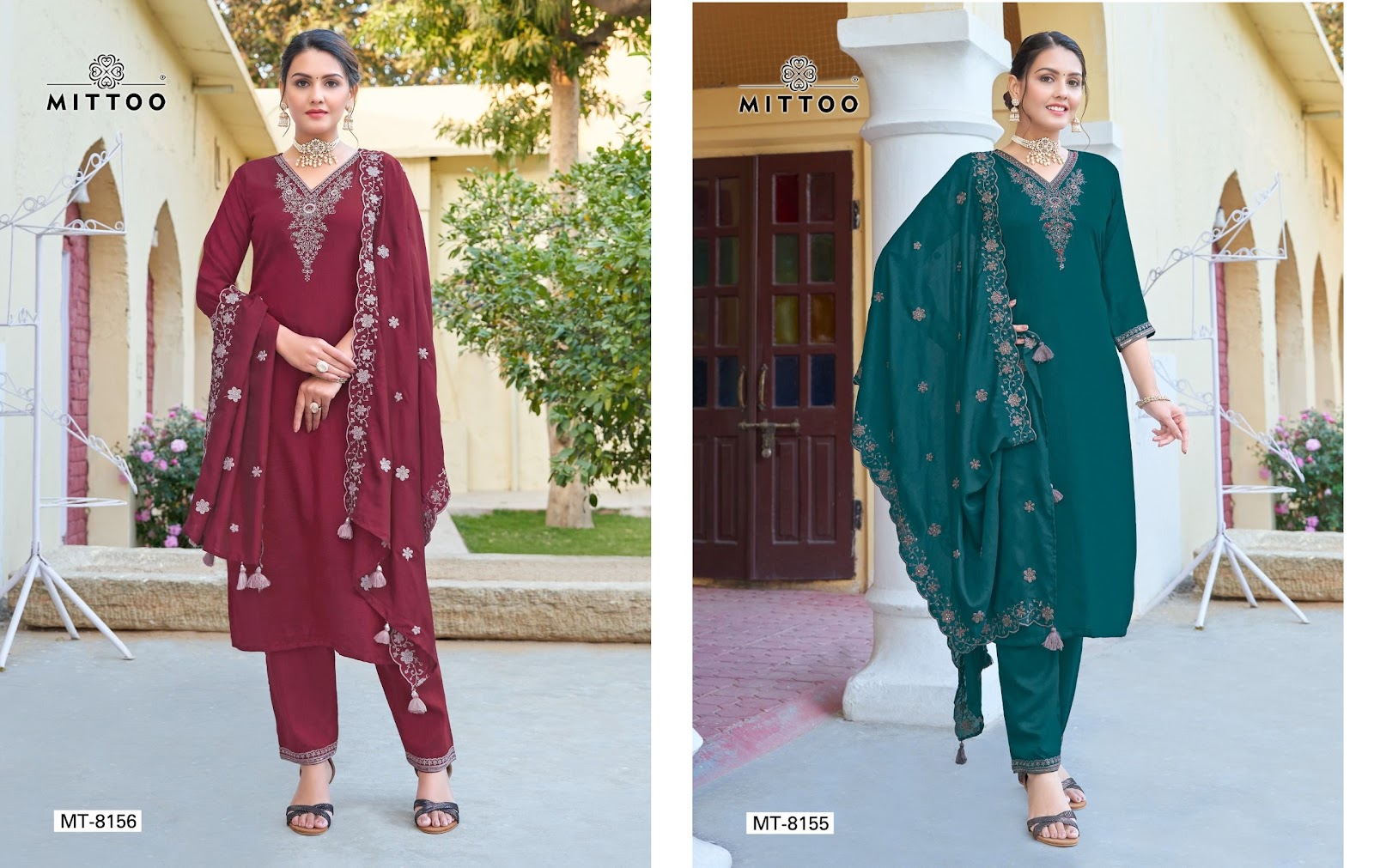 Mt 8155-8156 Mittoo Vichitra Readymade Pant Style Suits Supplier Ahmedabad
