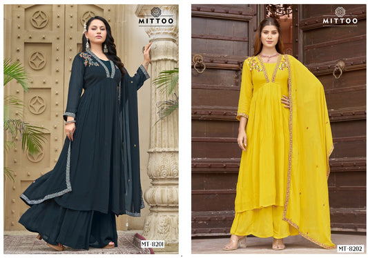 Mt 8201-8202 Mittoo Georgette Readymade Plazzo Style Suits Wholesale Price