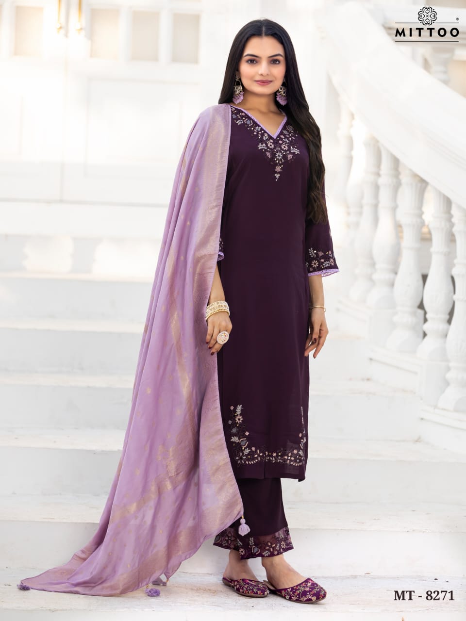 Mt 8270-8271 Mittoo Viscose Silk Readymade Pant Style Suits Wholesaler