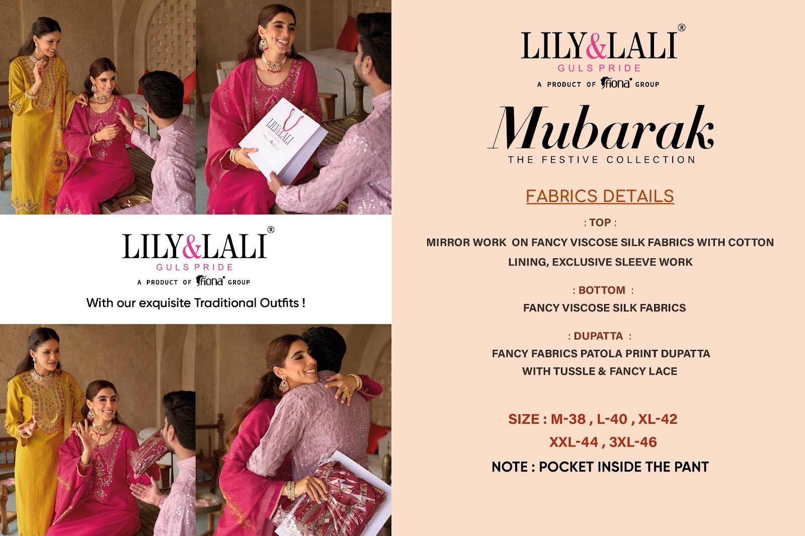 Mubarak Lily Lali Viscose Silk Readymade Pant Style Suits Exporter Gujarat