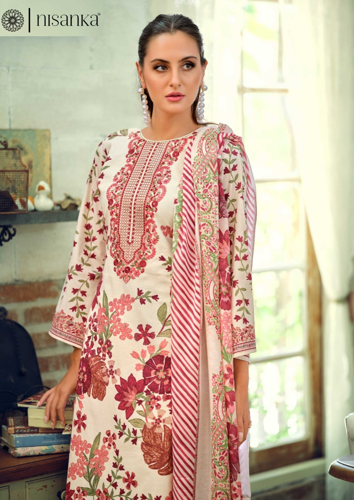Mughal Nisanka Pure Lawn Karachi Salwar Suits Wholesaler Gujarat
