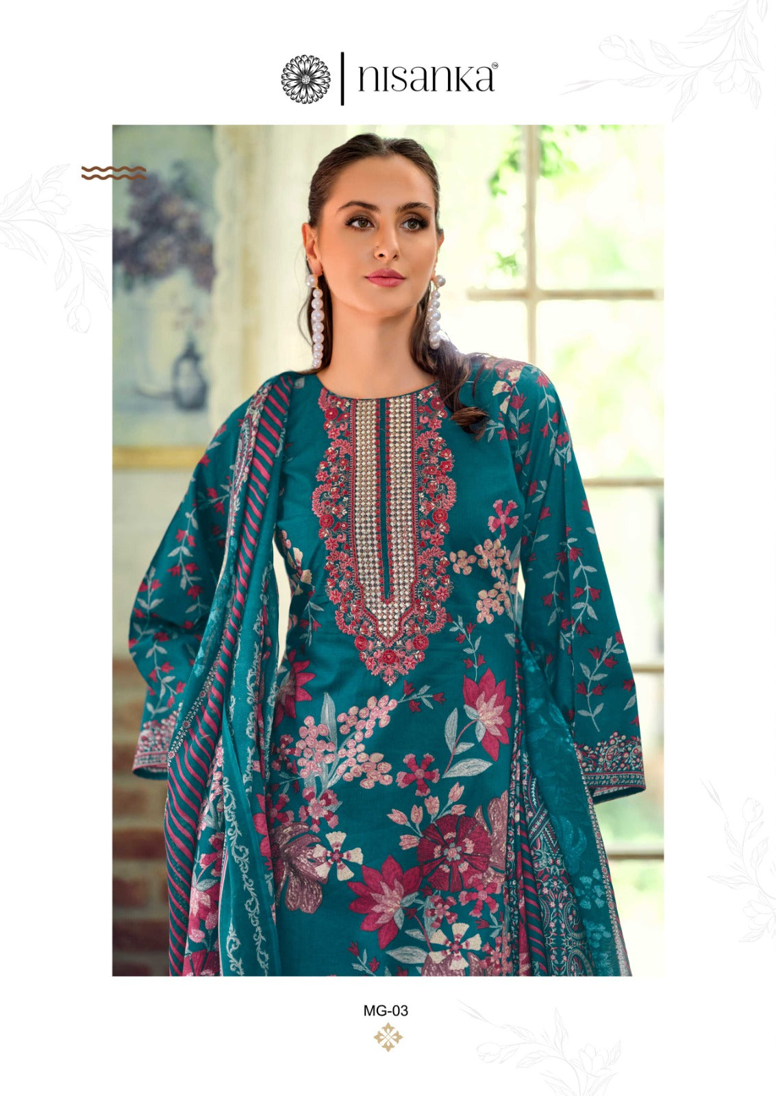 Mughal Nisanka Pure Lawn Karachi Salwar Suits Wholesaler Gujarat
