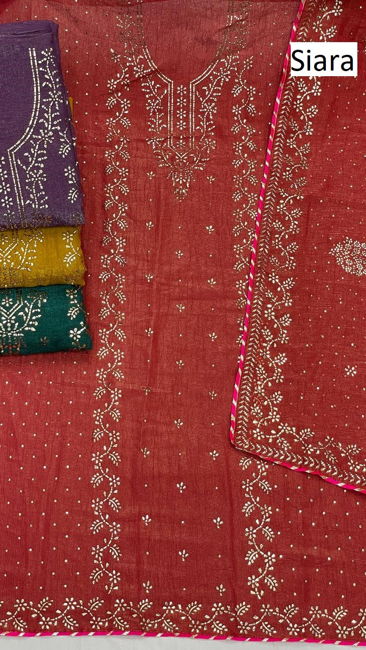 Mukaish Work 20 Siara Chiffon Salwar Suits Supplier Gujarat