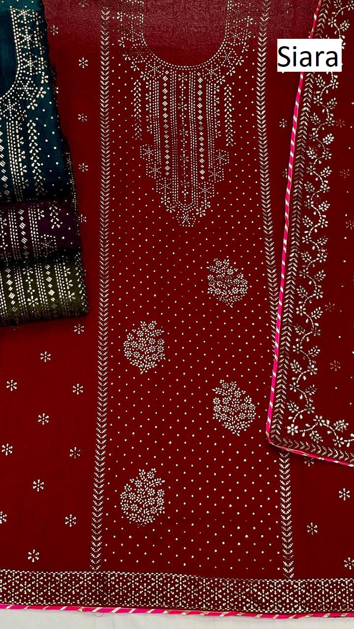 Mukaish Work 20 Siara Chiffon Salwar Suits Supplier Gujarat