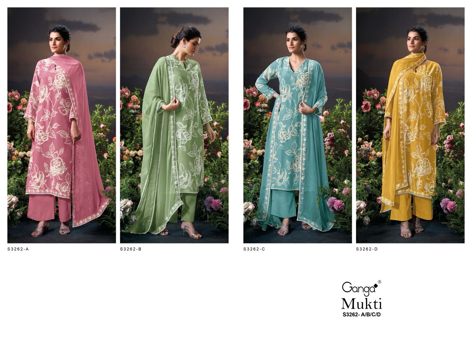 Mukti 3262 Ganga Viscose Muslin Plazzo Style Suits Manufacturer India