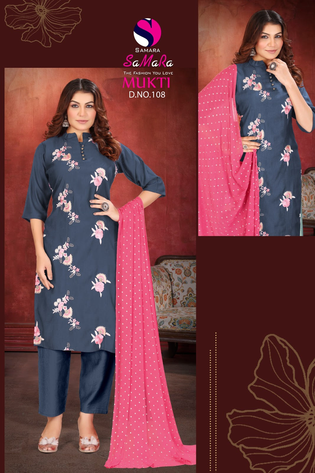 Mukti Vol 1 Samara Vertican Readymade Pant Style Suits Exporter Ahmedabad