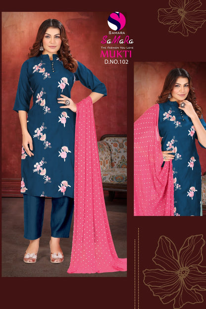 Mukti Vol 1 Samara Vertican Readymade Pant Style Suits Exporter Ahmedabad