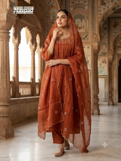 Mul Chanderi 011026 Navpad Readymade Anarkali Suits Wholesaler Gujarat