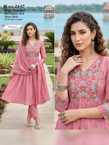 Mul Chanderi 0809 Kaykay Readymade Anarkali Suits Wholesaler India