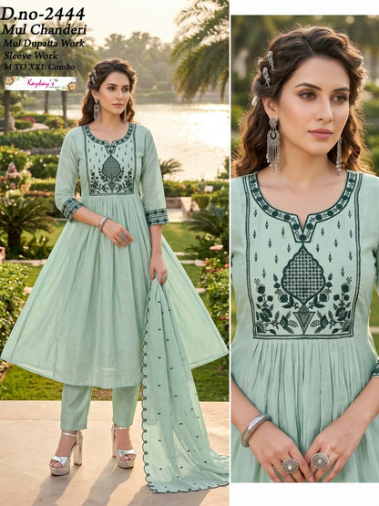 Mul Chanderi 0809 Kaykay Readymade Anarkali Suits Wholesaler India