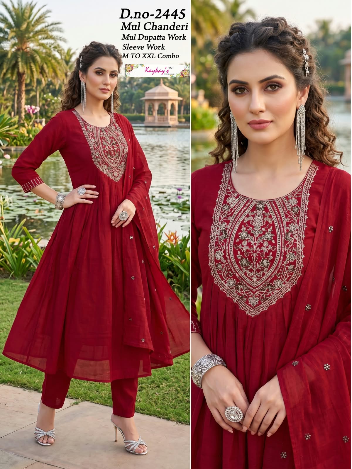 Mul Chanderi 0809 Kaykay Readymade Anarkali Suits Wholesaler India