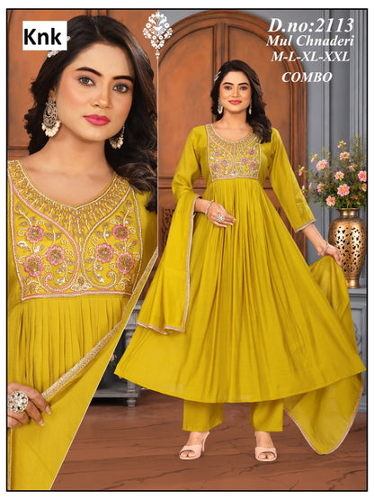Mul Chanderi 2310 Knk Readymade Anarkali Suits Exporter India