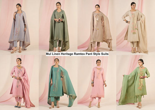 Mul Linen Heritage Ramtex Pant Style Suits Supplier Ahmedabad