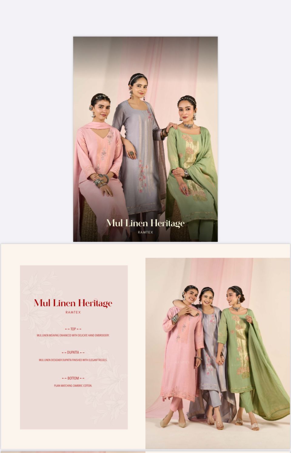 Mul Linen Heritage Ramtex Pant Style Suits Supplier Ahmedabad