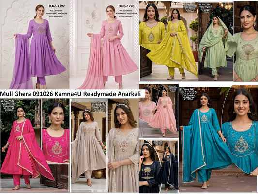 Mull Ghera 091026 Kamna4U Chanderi Readymade Anarkali Suits Wholesale