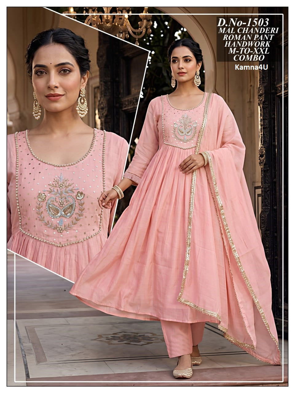 Mull Ghera 091026 Kamna4U Chanderi Readymade Anarkali Suits Wholesale