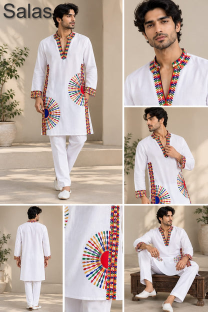 Multi-Color 1109 Salas Roman Silk Mens Kurta Wholesaler Gujarat