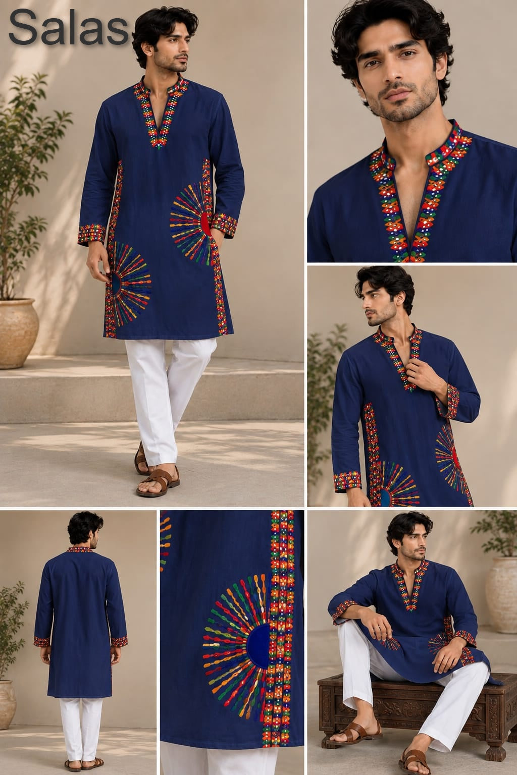 Multi-Color 1109 Salas Roman Silk Mens Kurta Wholesaler Gujarat