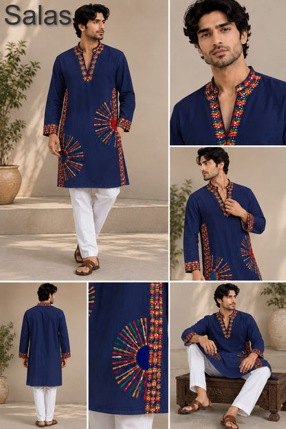 Multi-Color 1109 Salas Roman Silk Mens Kurta Wholesaler Gujarat
